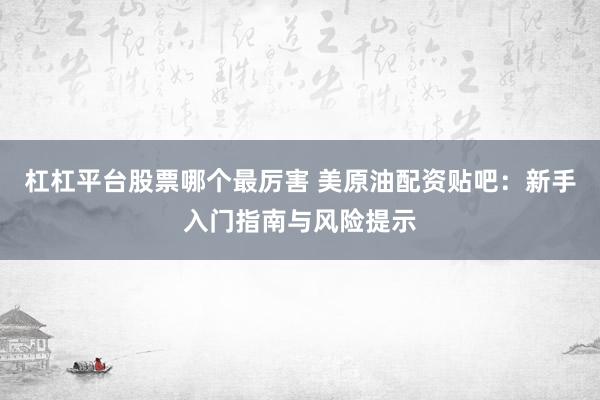 杠杠平台股票哪个最厉害 美原油配资贴吧：新手入门指南与风险提示