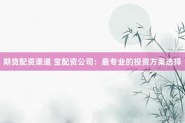 期货配资渠道 宝配资公司：最专业的投资方案选择
